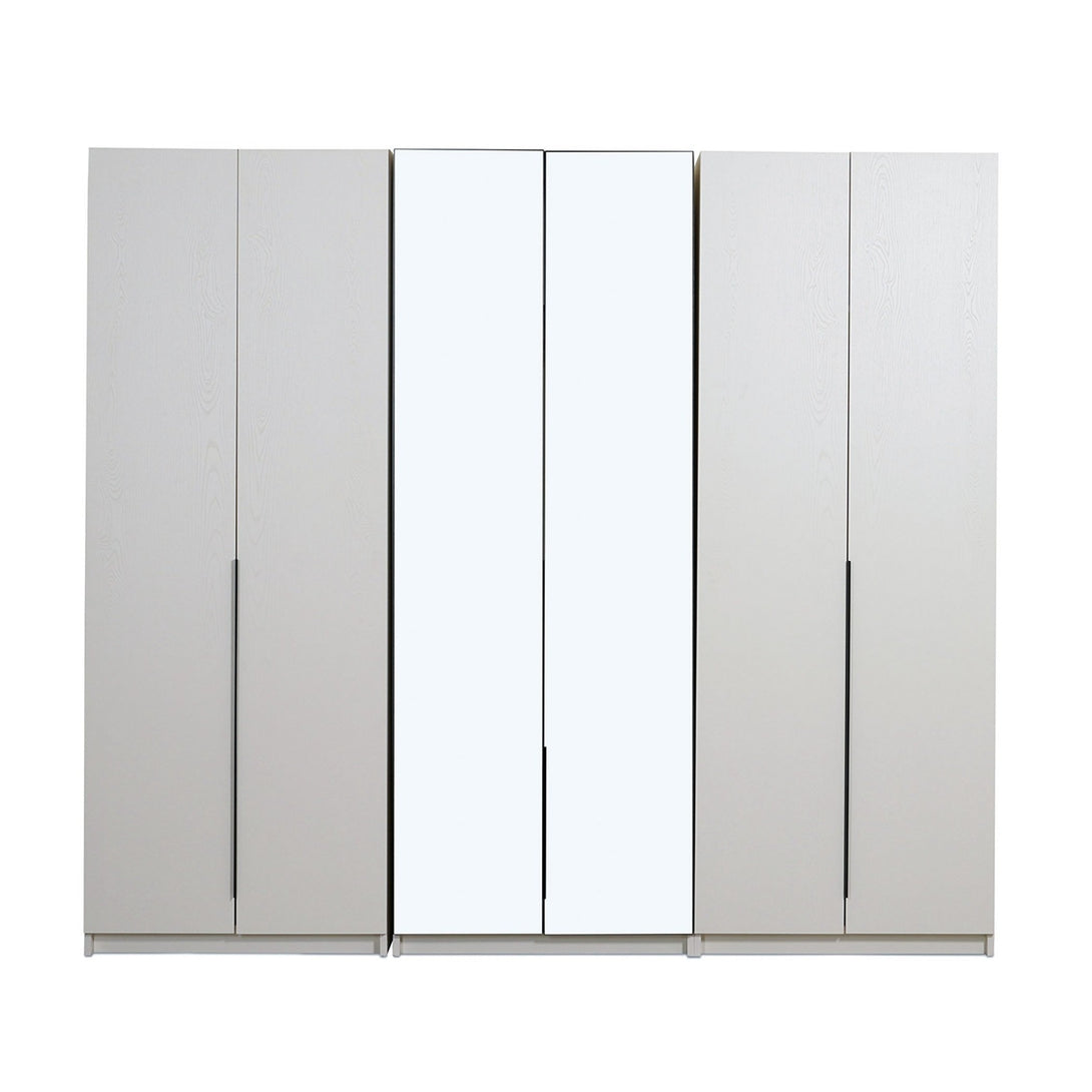 Wayo 6 Door Wardrobe featuring spacious compartments, hanging rods, and shelves for modern bedroom organization.