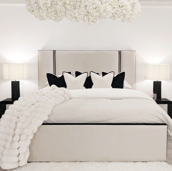 Alessi Velvet Luxury Bed with Contrast Black Piping