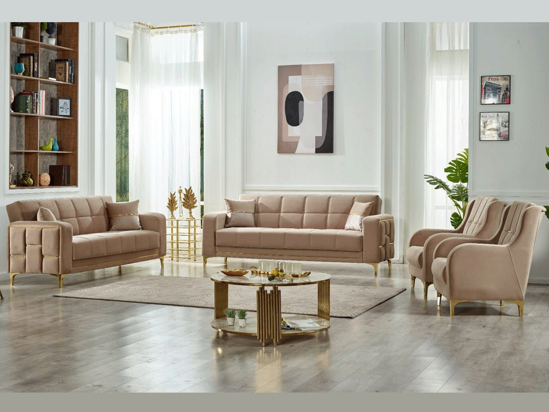 Alice Living Room Sofa Set - Elegant sofa with wooden frame and plush seating