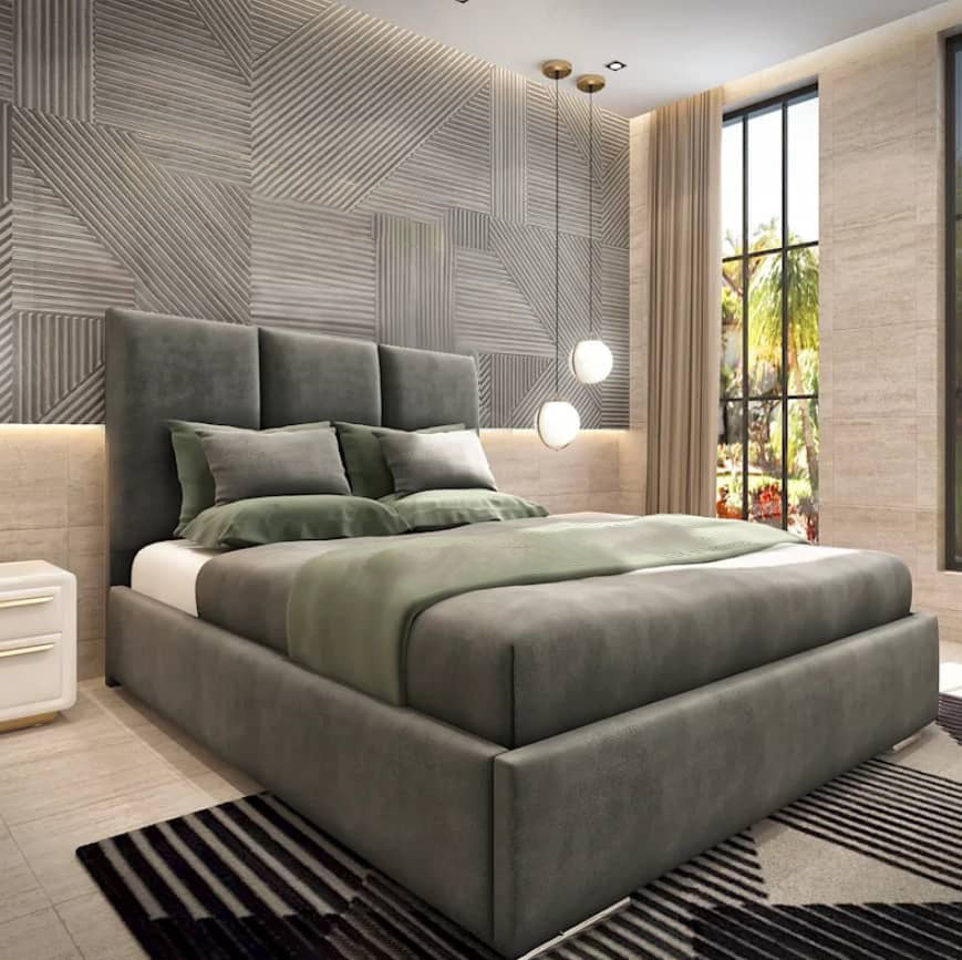 Avon Triple Panel Bed with a modern three-panel headboard and sleek design