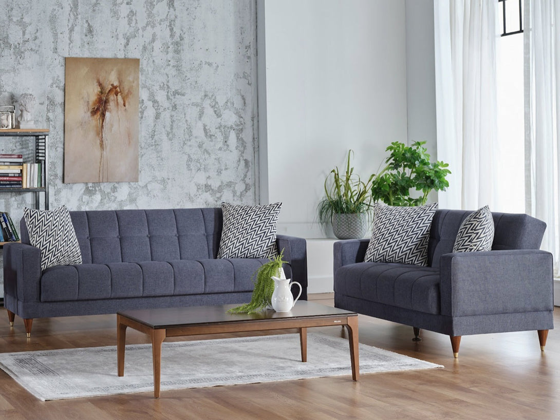 Camilla Living Room Sofa Set with sleek design, wooden frame, and plush cushions.