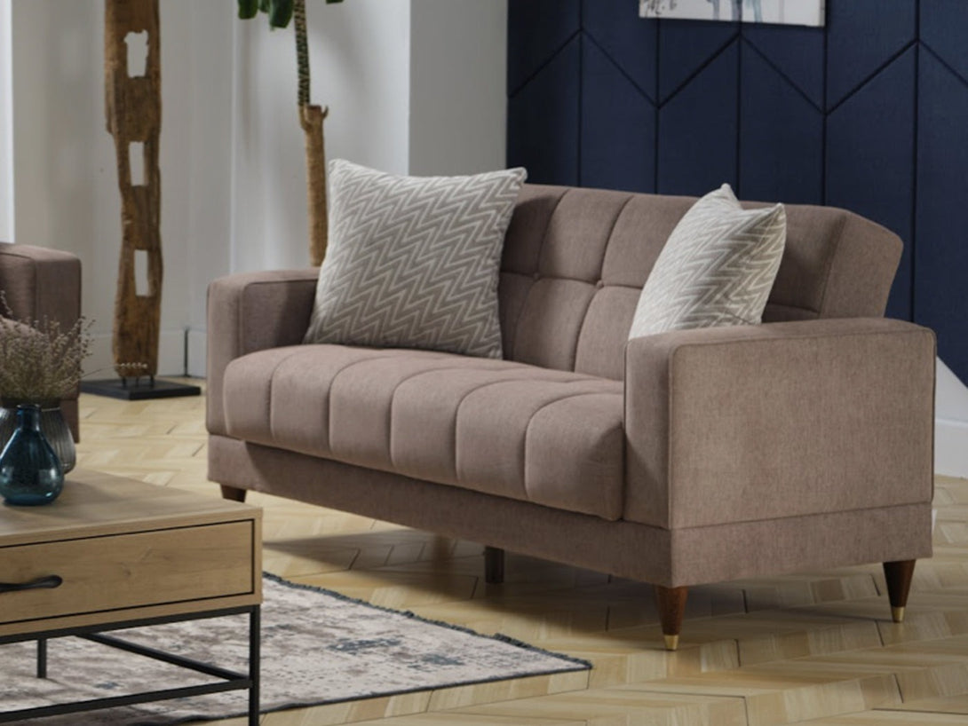 Camilla Living Room Sofa Set with sleek design, wooden frame, and plush cushions.