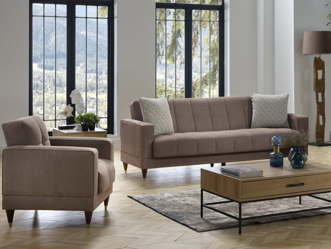 Camilla Living Room Sofa Set with sleek design, wooden frame, and plush cushions.