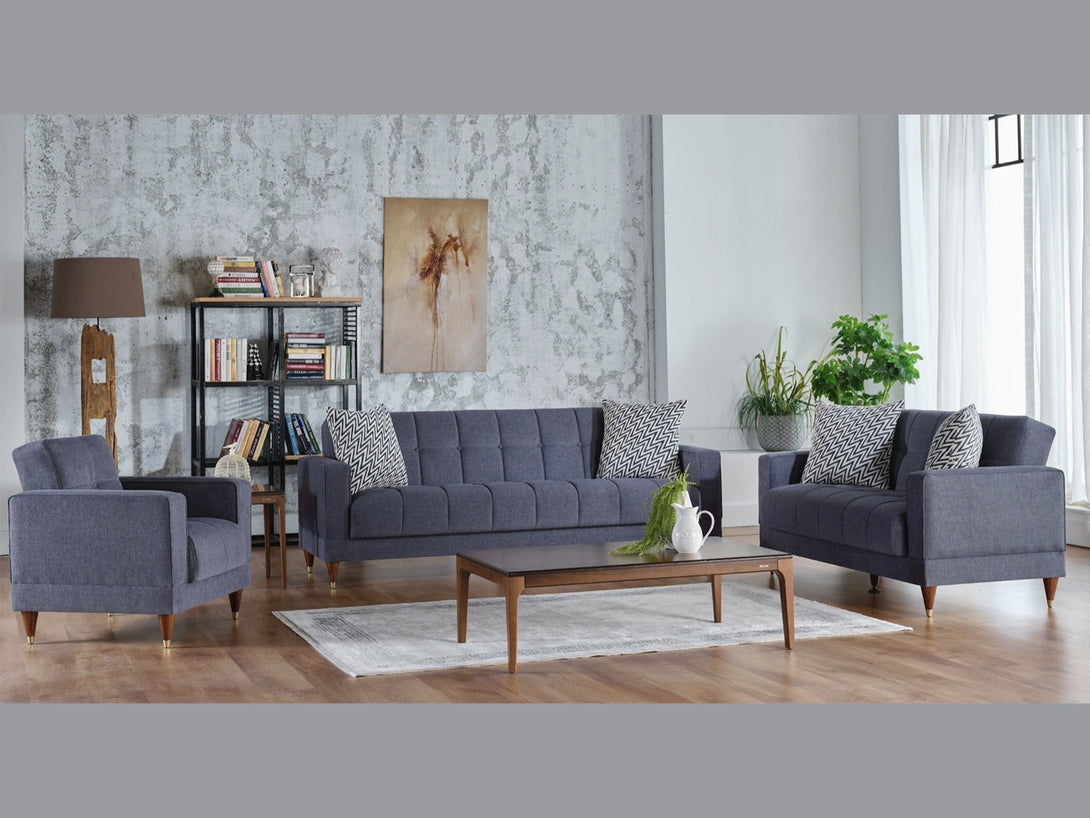 Camilla Living Room Sofa Set with sleek design, wooden frame, and plush cushions.
