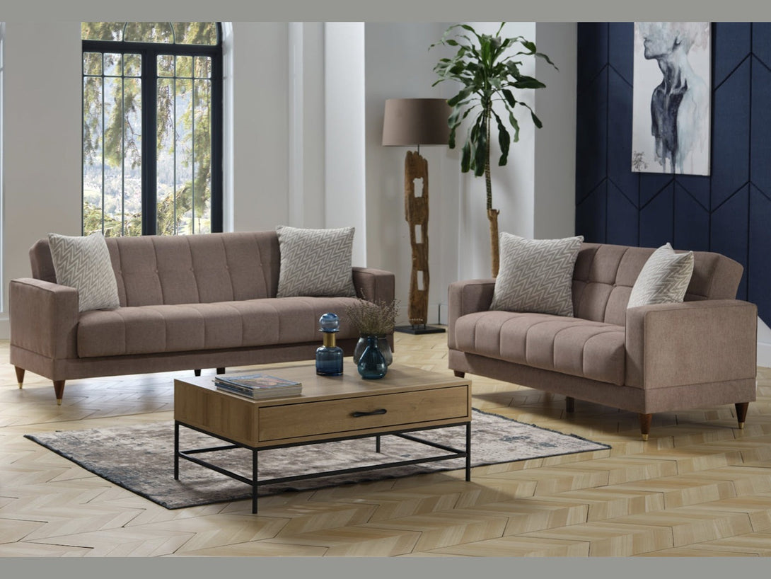 Camilla Living Room Sofa Set with sleek design, wooden frame, and plush cushions.