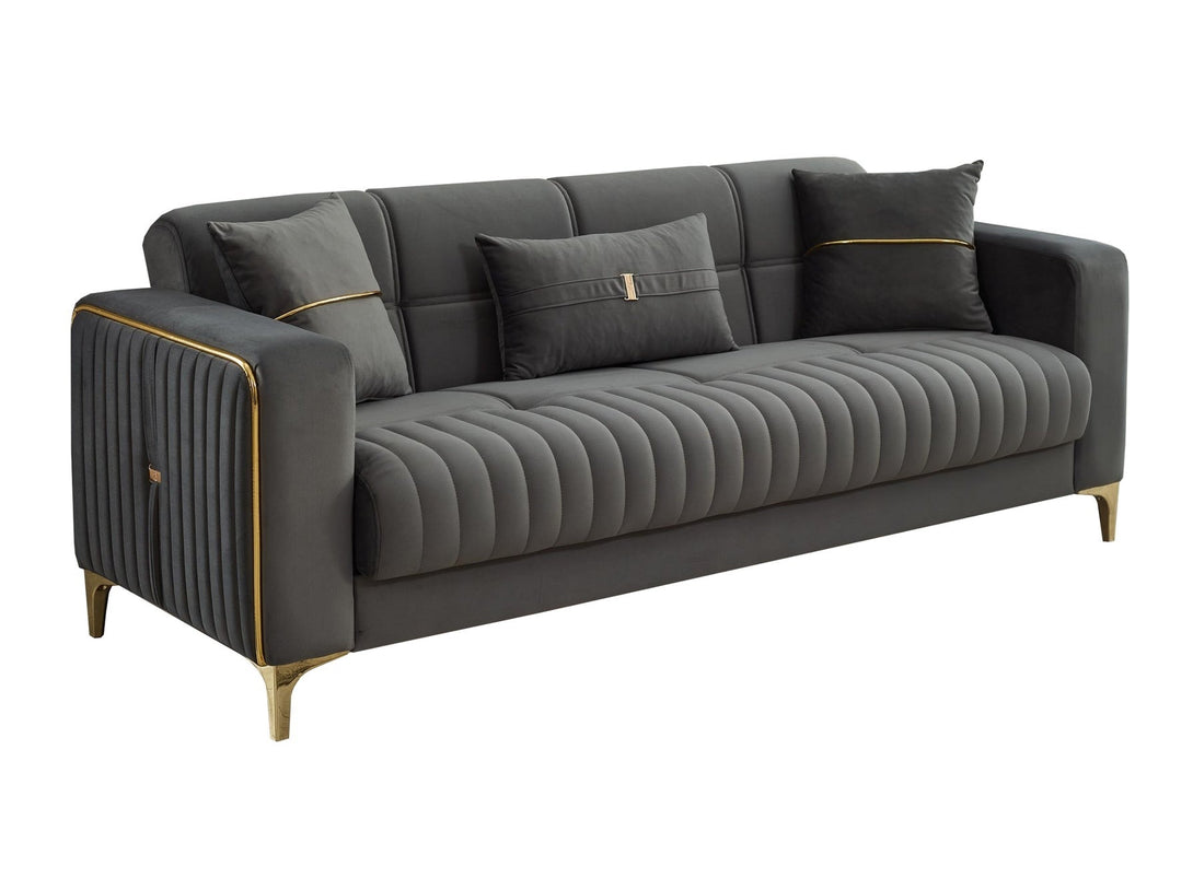 Carmela Living Room Sofa Set with elegant design, solid wooden frame, and plush cushions.
