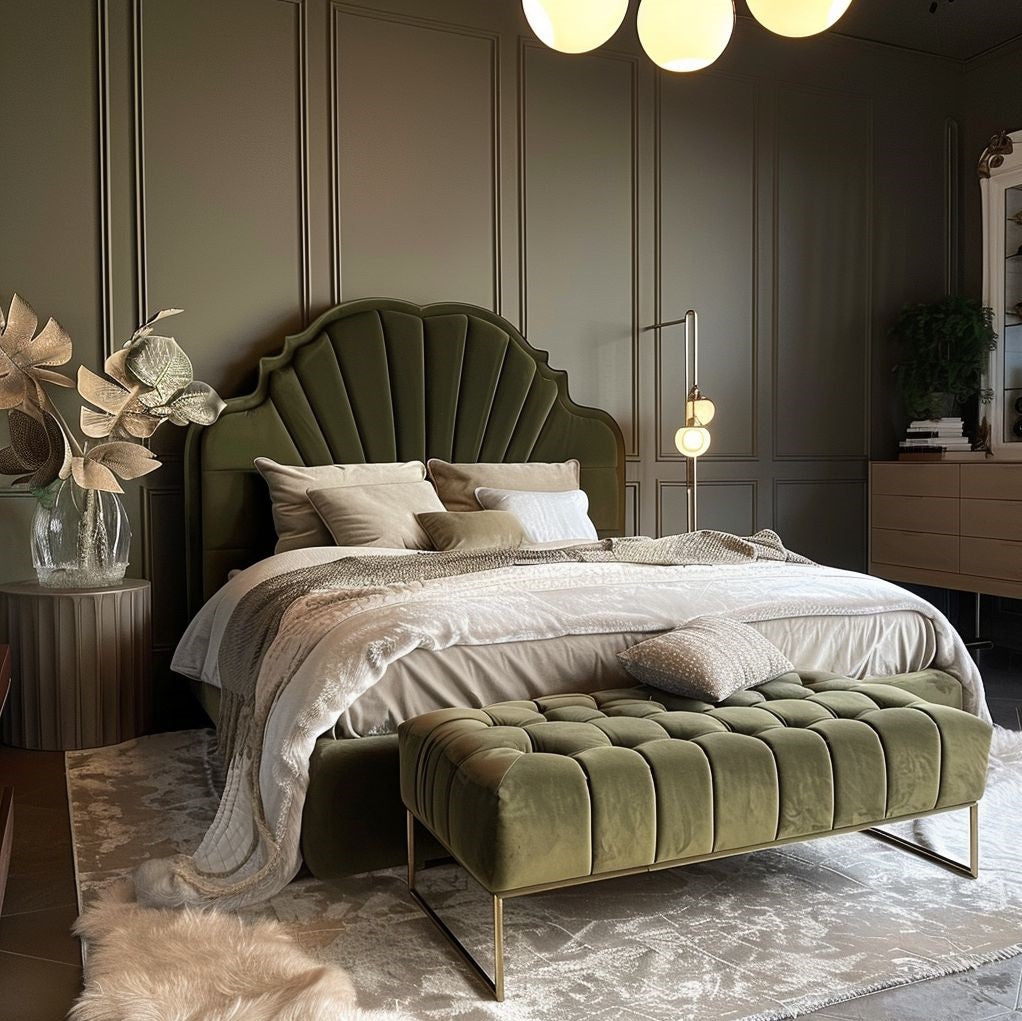 Coco Suede Bed with soft upholstered headboard and modern design