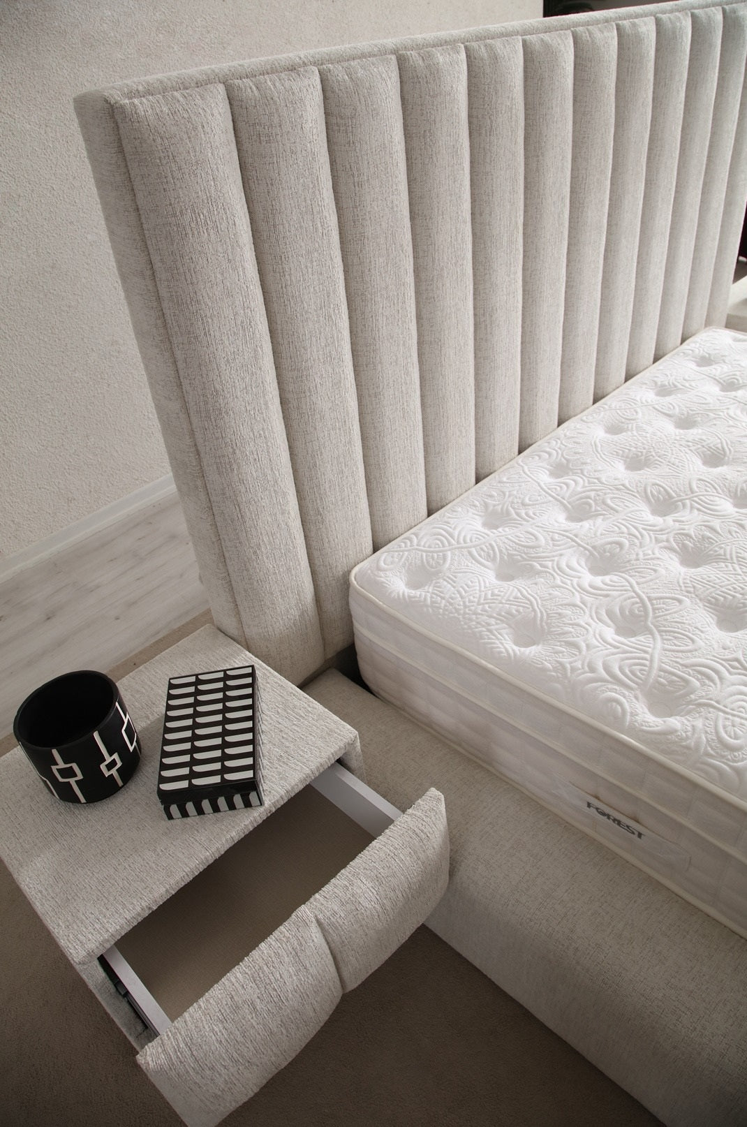 Craft Base Headboard Set with gold accents and spacious storage