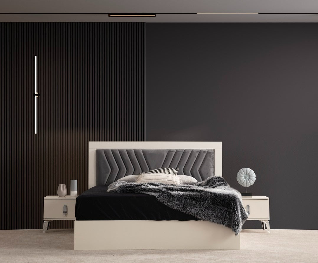 Deep Bedroom Set featuring modern lines, mirrored cabinet, and ample storage