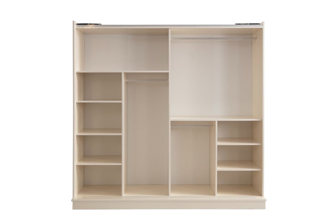 Deep Bedroom Set featuring modern lines, mirrored cabinet, and ample storage