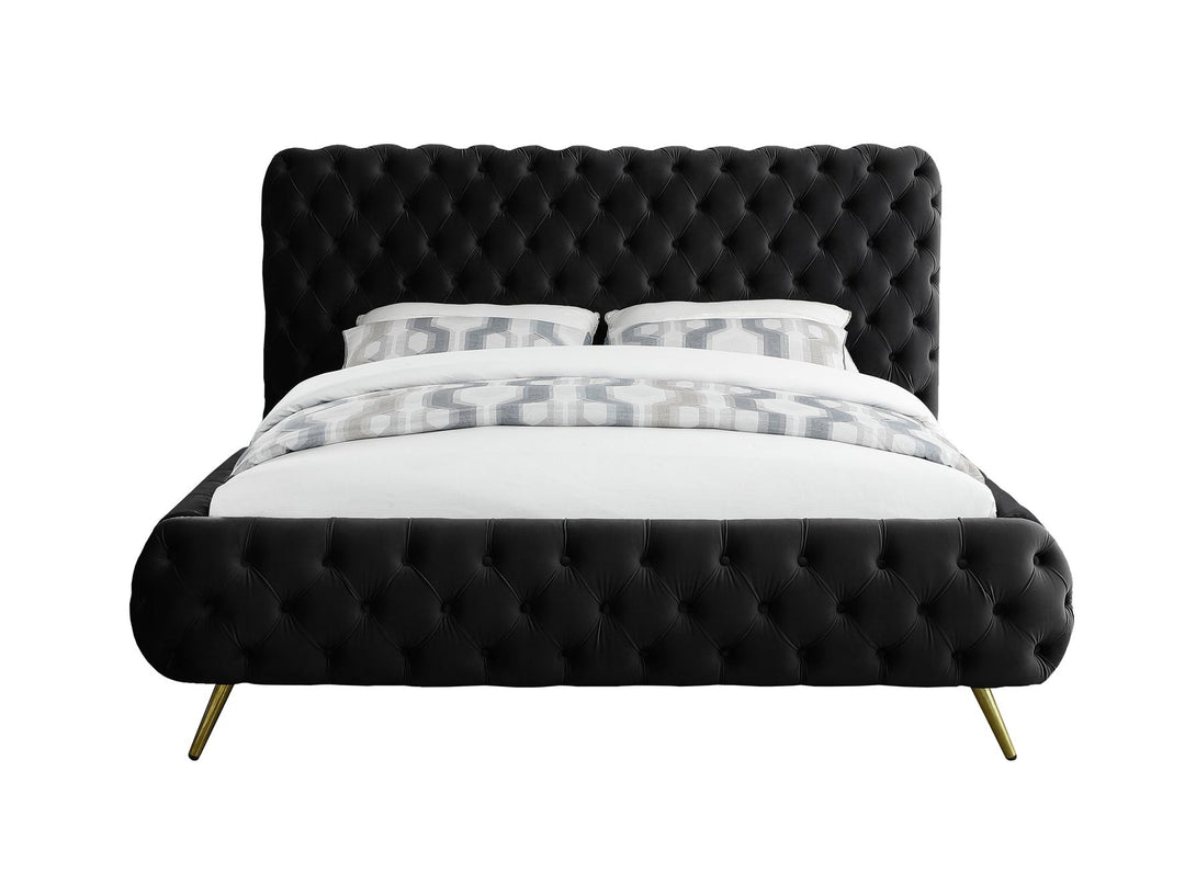 Delano Platform Bed with sturdy wooden frame and upholstered headboard in a modern design