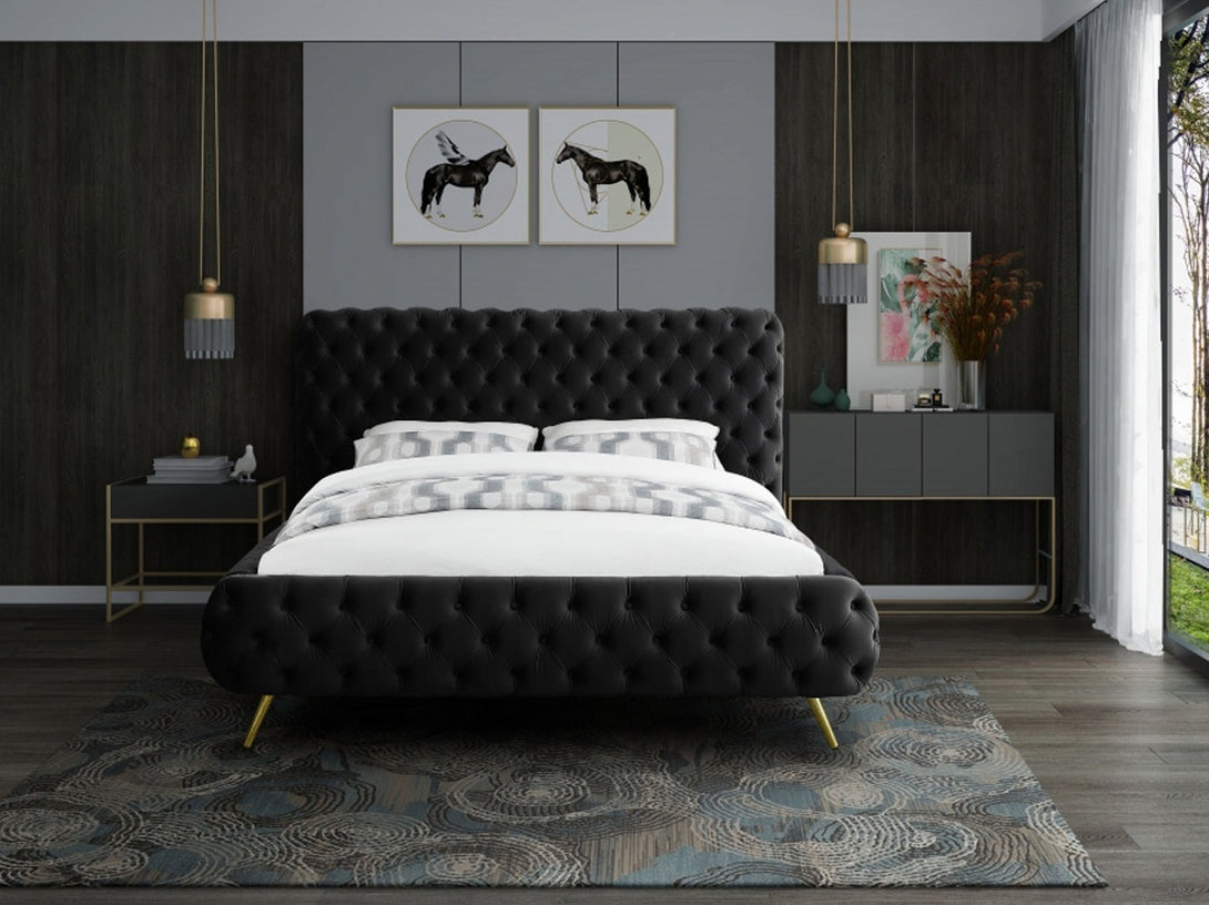 Delano Platform Bed with sturdy wooden frame and upholstered headboard in a modern design