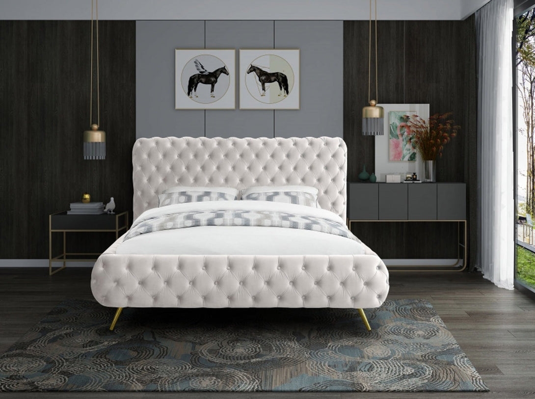Delano Platform Bed with sturdy wooden frame and upholstered headboard in a modern design