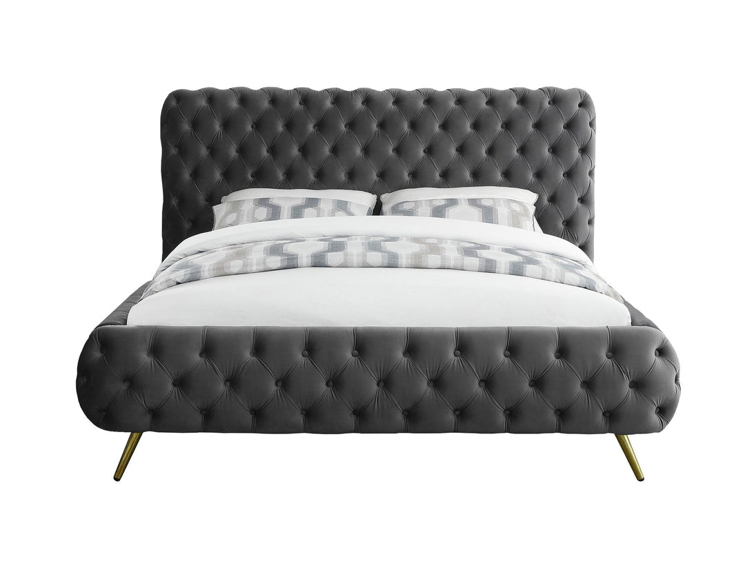 Delano Platform Bed with sturdy wooden frame and upholstered headboard in a modern design
