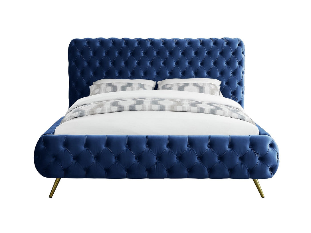Delano Platform Bed with sturdy wooden frame and upholstered headboard in a modern design