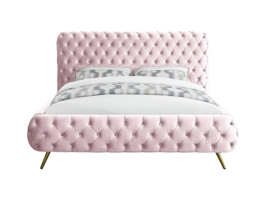 Delano Platform Bed with sturdy wooden frame and upholstered headboard in a modern design