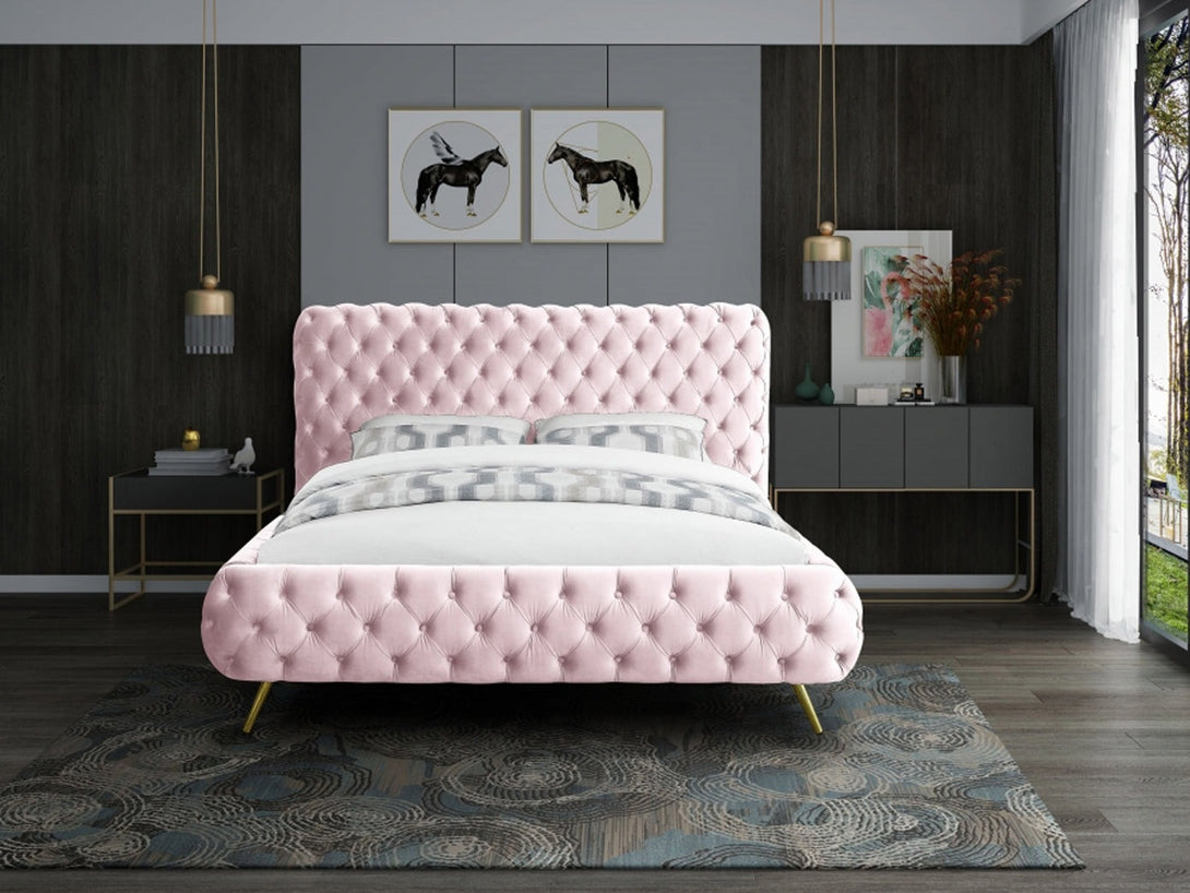 Delano Platform Bed with sturdy wooden frame and upholstered headboard in a modern design