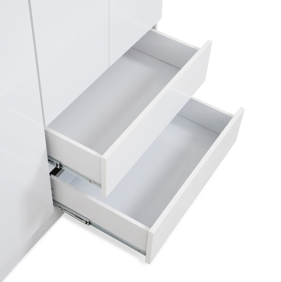 Enstatite 6 Door Wardrobe with 4 drawers, adjustable shelves, and hanging rods for efficient bedroom storage.
