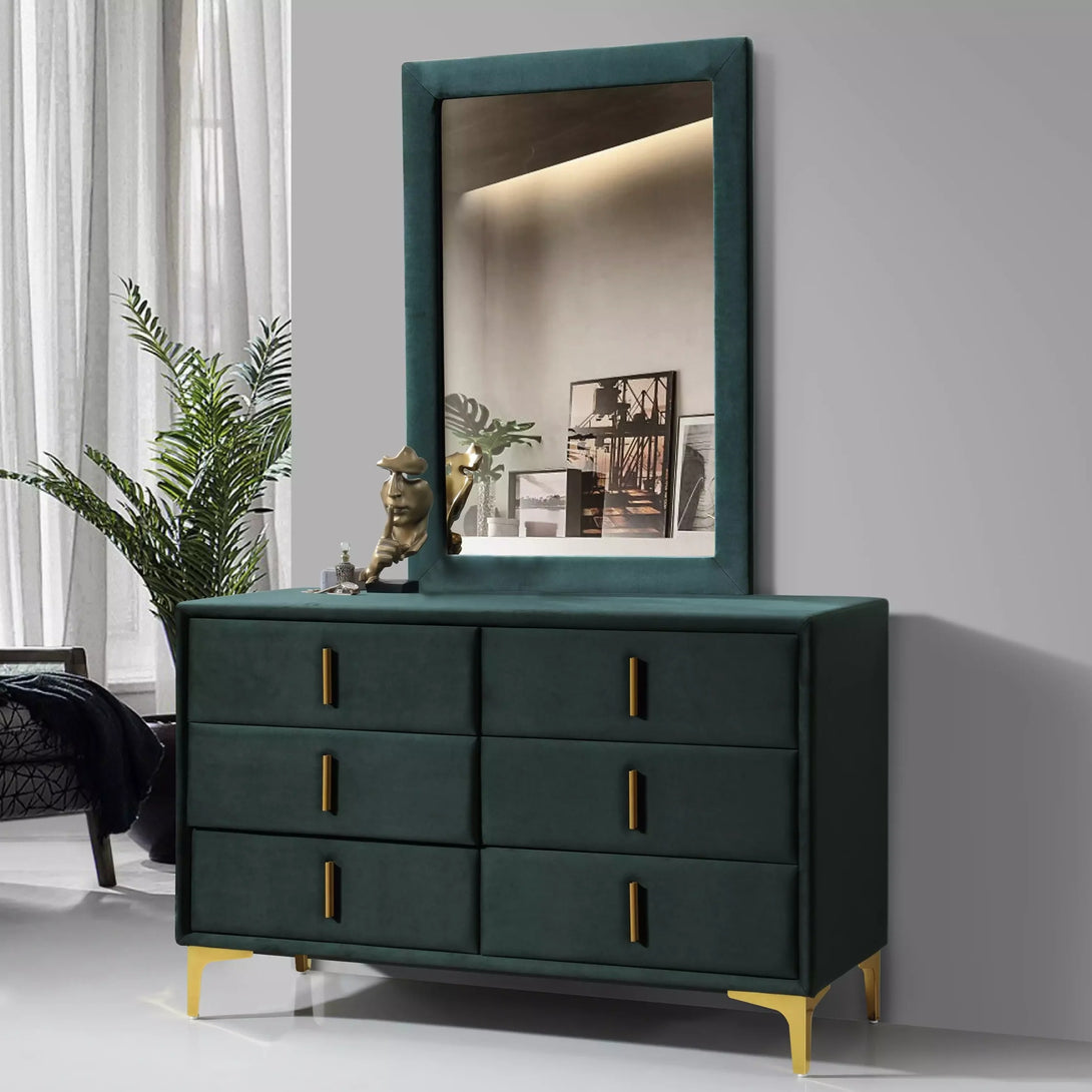 Hala Dresser with Mirror - Modern Wooden Dresser with Spacious Drawers and Sleek Mirror