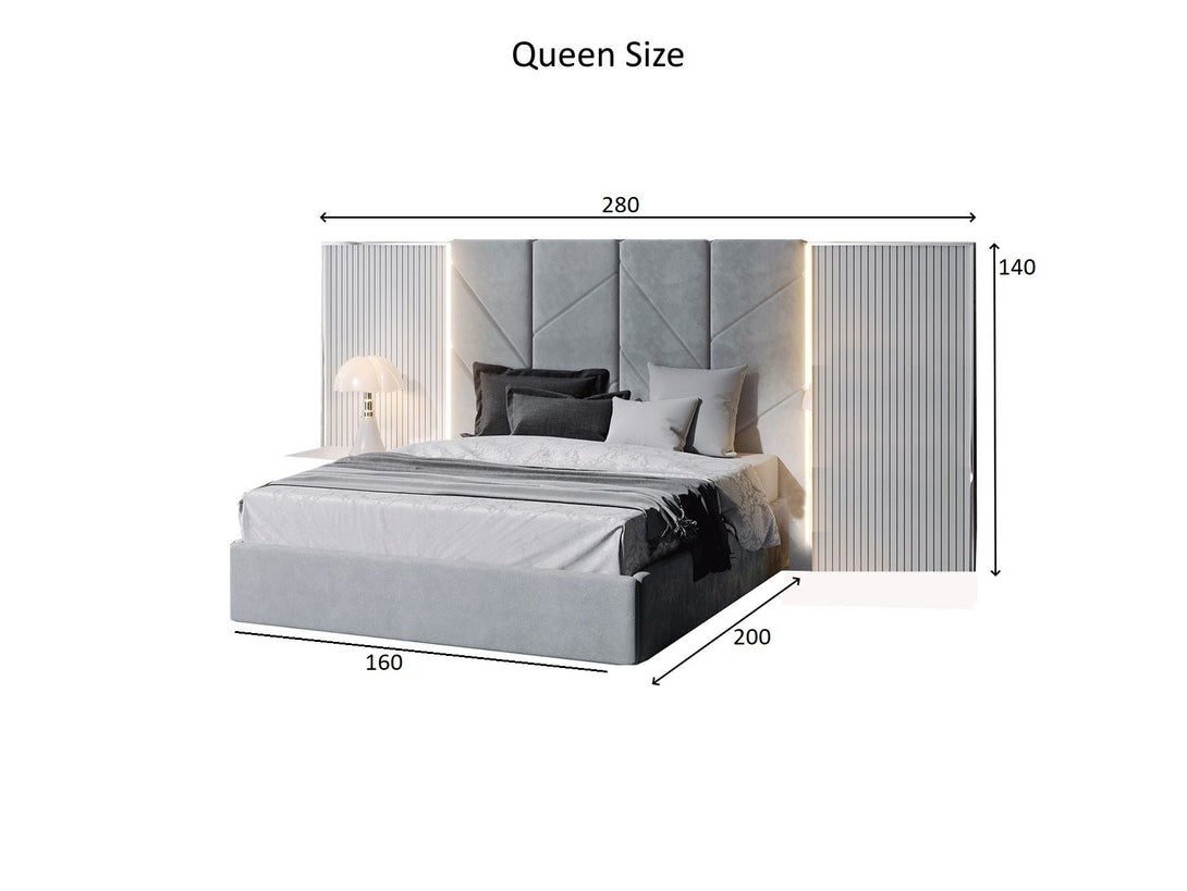 Helen Platform Bed with wooden frame and upholstered headboard in modern design