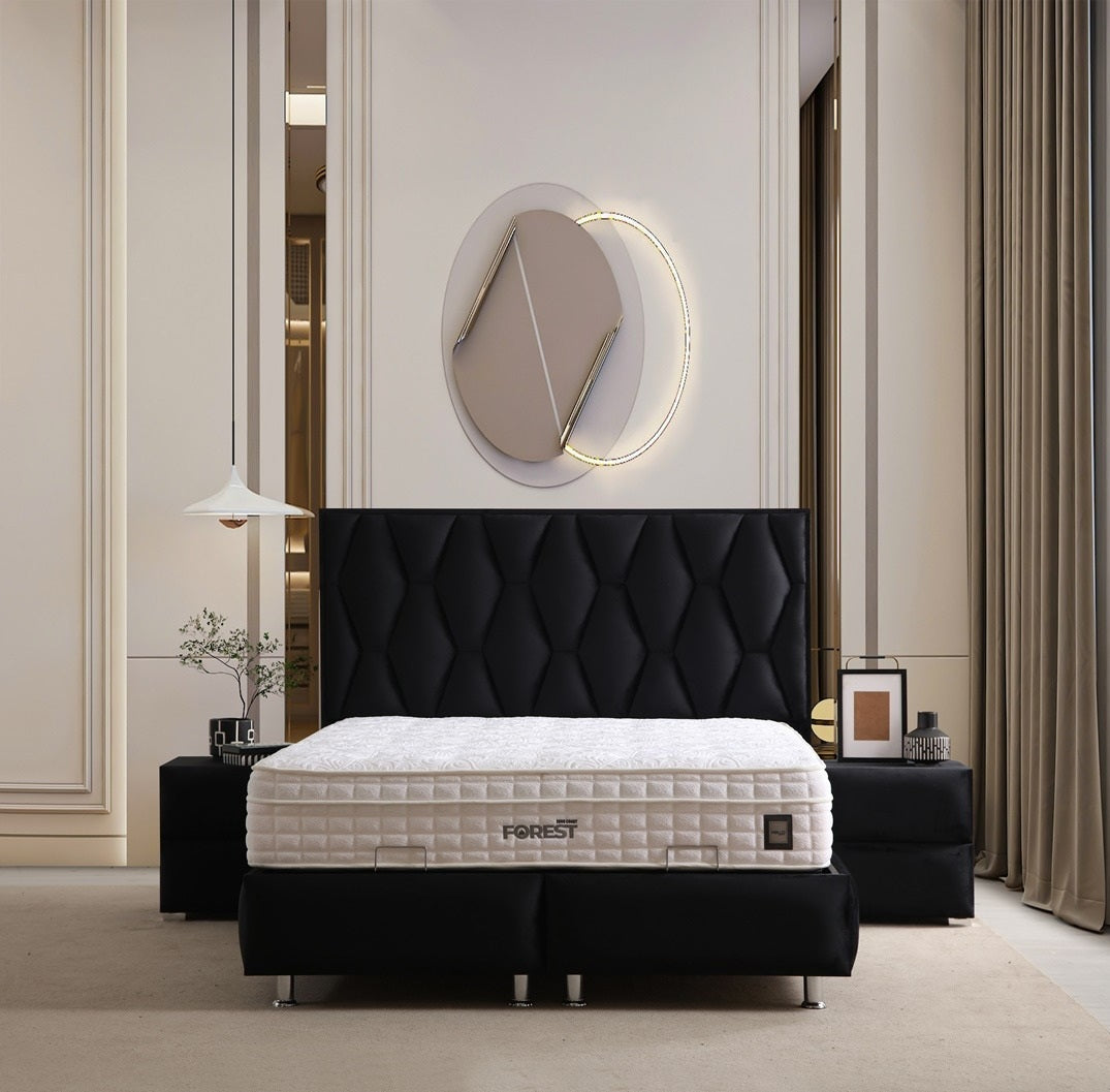 Honeycomb Base Headboard Set with modern patterns and large storage