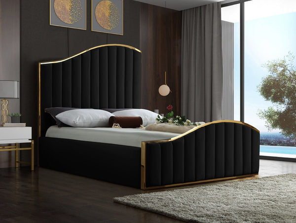 Jolie Velvet Platform Bed with plush velvet finish, tufted headboard, and sturdy wooden frame