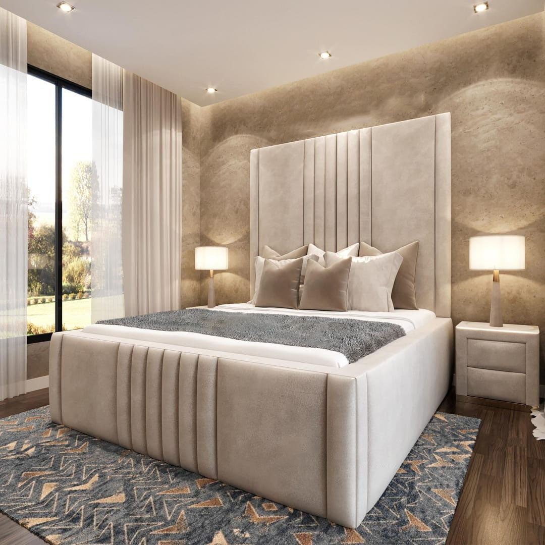 Las Vegas Luxury High Headboard Bed with tall tufted design and premium upholstery