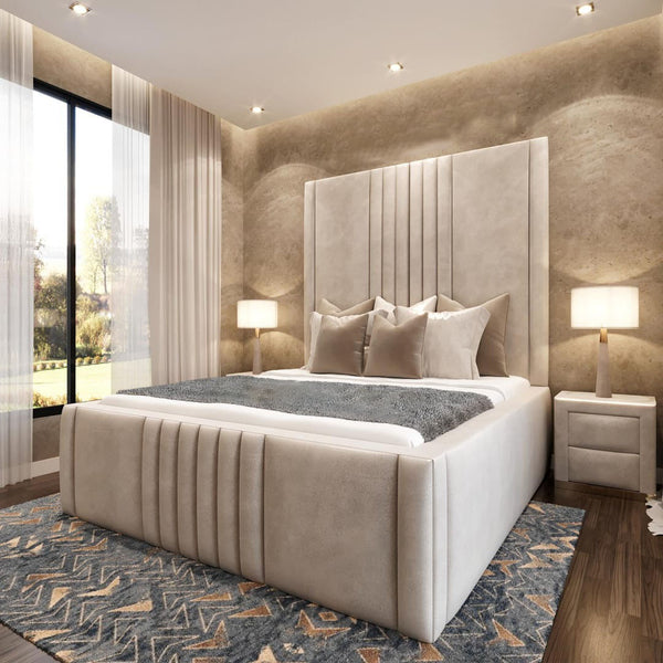 Las Vegas Luxury High Headboard Bed with tall tufted design and premium upholstery