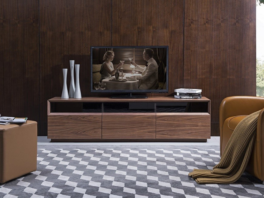 Lisa 70.8 Inch Wide TV Stand with 3 Drawers in a Modern Living Room Setting