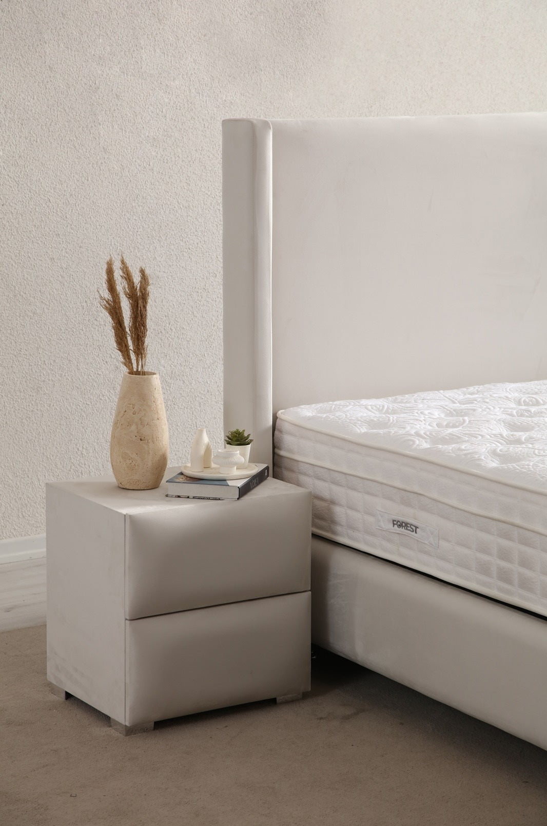 Lucca Base Headboard Set with high headboard, minimalist design, and storage base