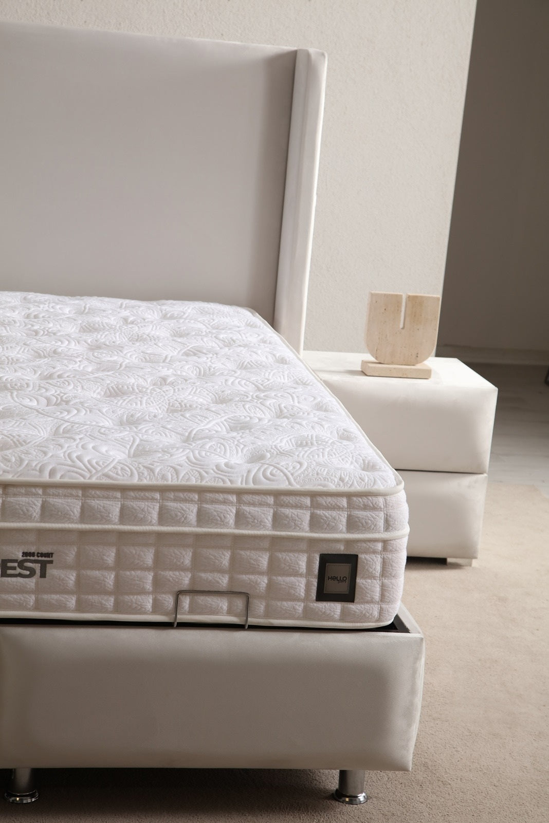 Lucca Base Headboard Set with high headboard, minimalist design, and storage base