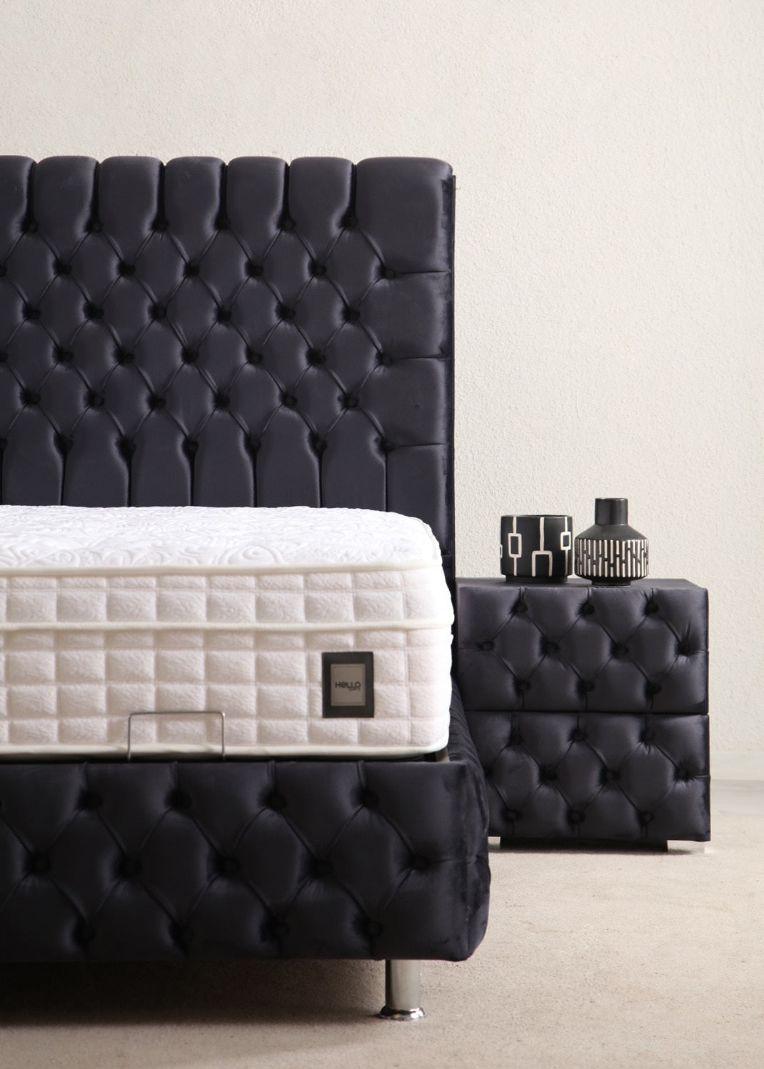 Luna Base Headboard Set with quilted details and high headboard design
