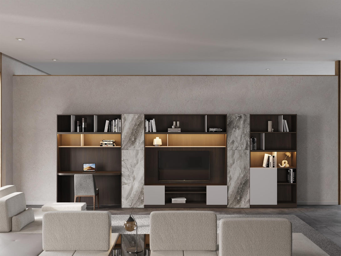 Manhattan Media Unit - Concept 2 with Storage Shelves in a Modern Living Room