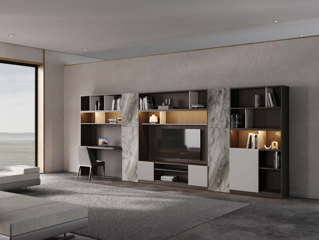 Manhattan Media Unit - Concept 2 with Storage Shelves in a Modern Living Room