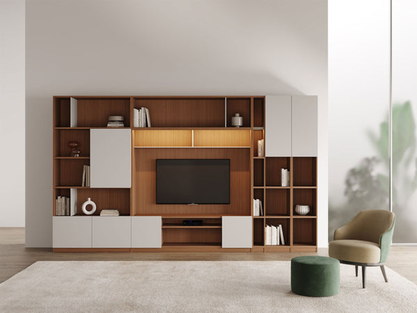 Manhattan Media Unit with Shelving and Storage in a Modern Living Room