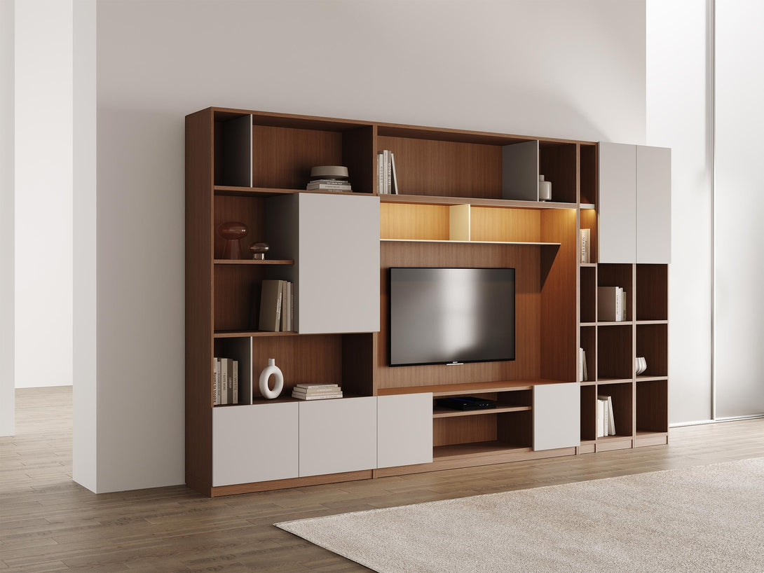 Manhattan Media Unit with Shelving and Storage in a Modern Living Room