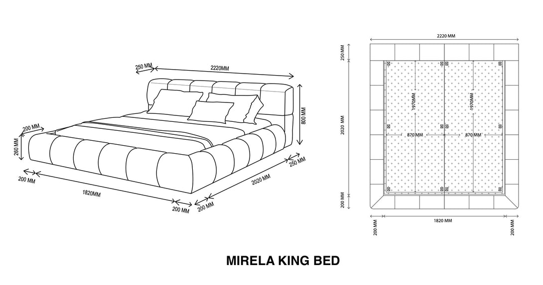 Mirela Platform Bed with tufted headboard and wrapped base in deep tones