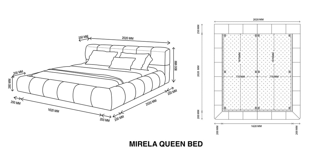 Mirela Platform Bed with tufted headboard and wrapped base in deep tones