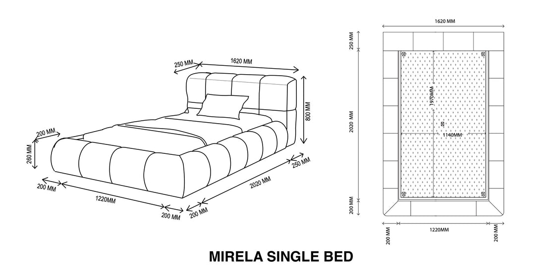 Mirela Platform Bed with tufted headboard and wrapped base in deep tones