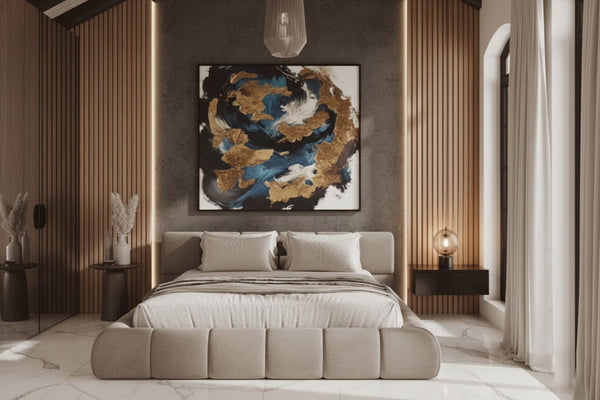 Mirela Platform Bed with tufted headboard and wrapped base in deep tones
