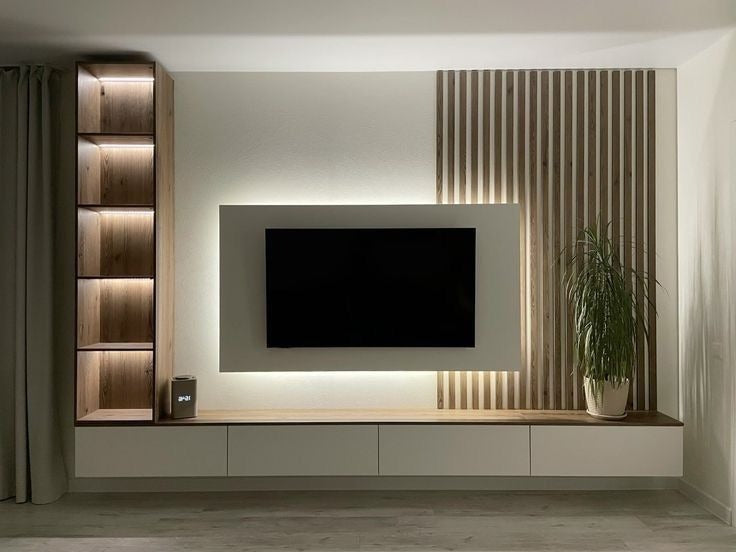 Modern TV Room with Sleek TV Unit, Cozy Seating, and Stylish Décor.