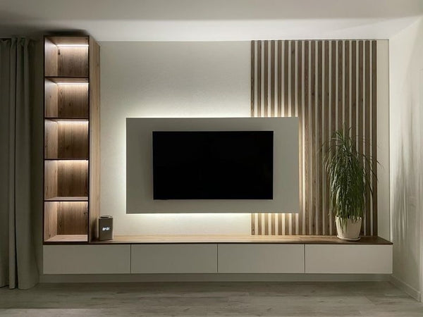 Modern TV Room with Sleek TV Unit, Cozy Seating, and Stylish Décor.