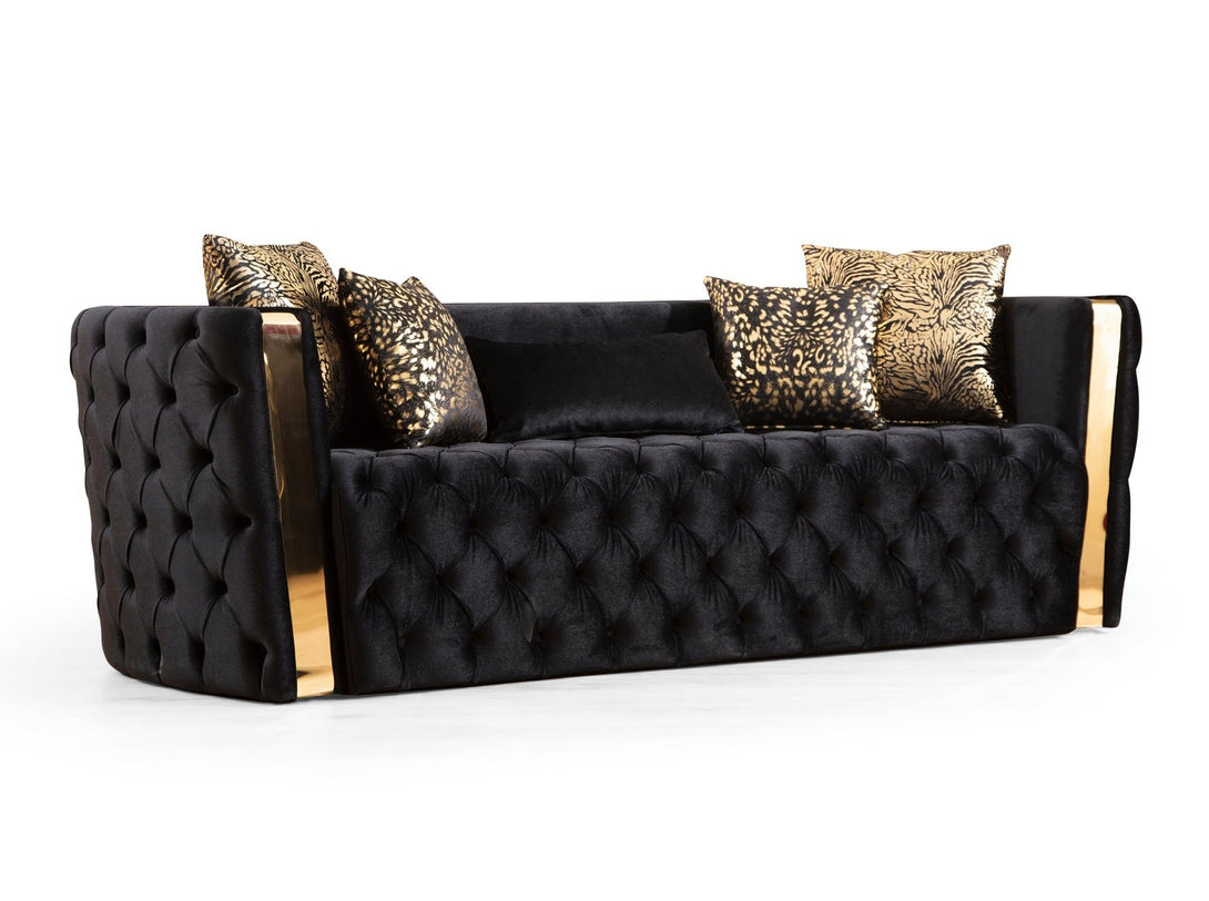 Naomi Living Room Sofa Set with sleek modern design, wooden frame, and plush cushions.