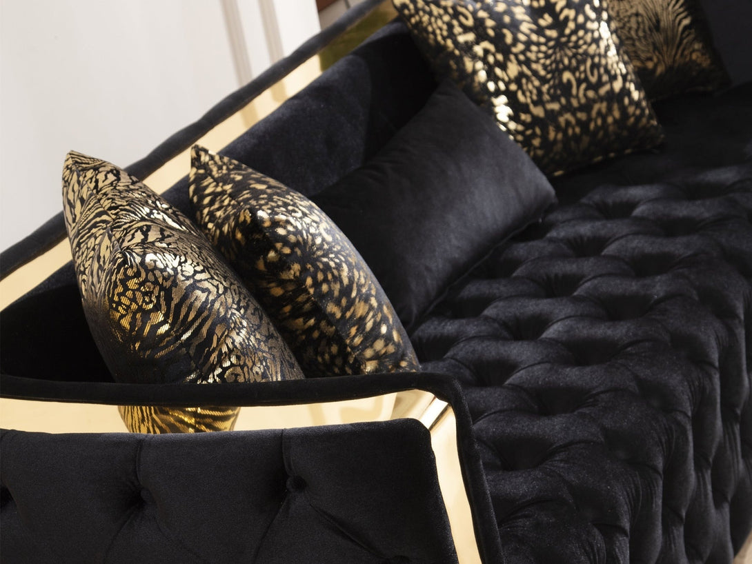 Naomi Living Room Sofa Set with sleek modern design, wooden frame, and plush cushions.