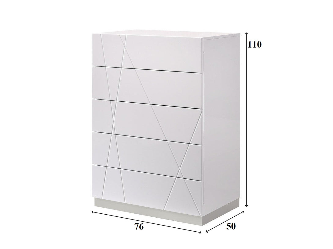 Naples 5 Drawer Chest with sleek design and spacious storage in a modern bedroom