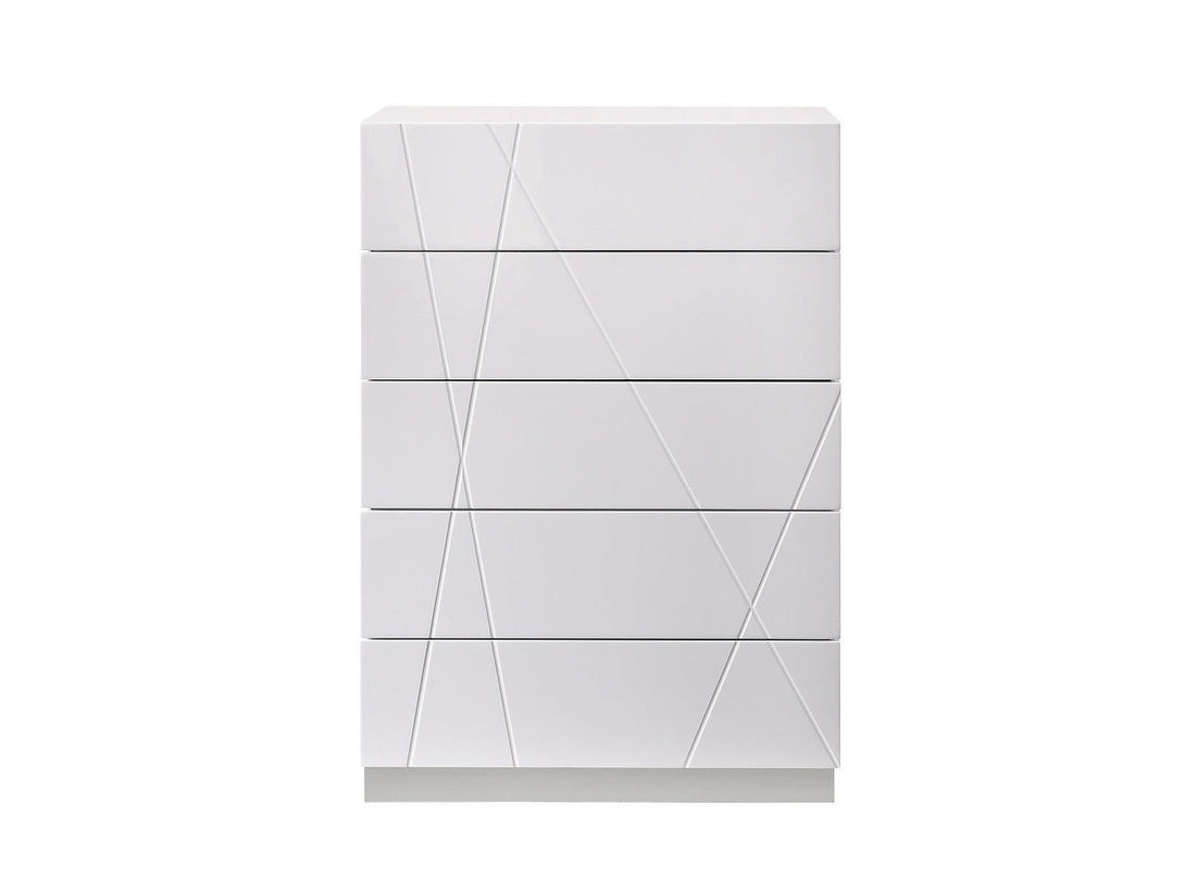 Naples 5 Drawer Chest with sleek design and spacious storage in a modern bedroom