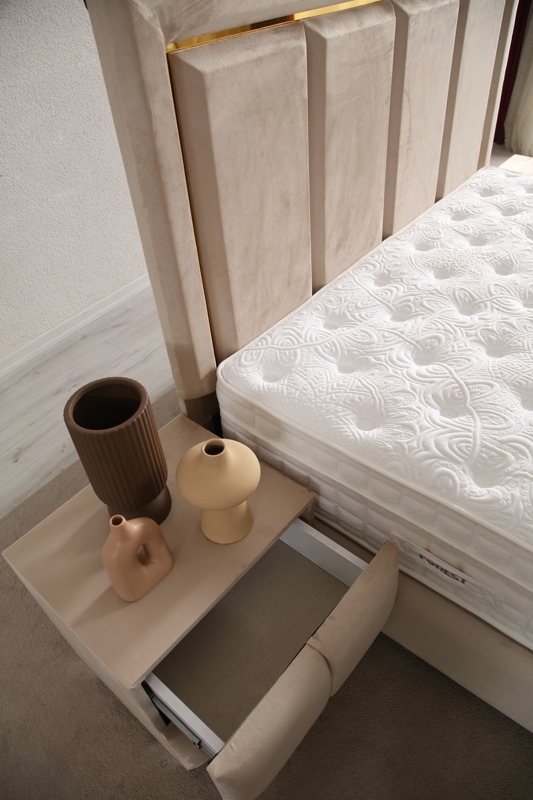 Pergamon Base Headboard Set with modern design and spacious storage base