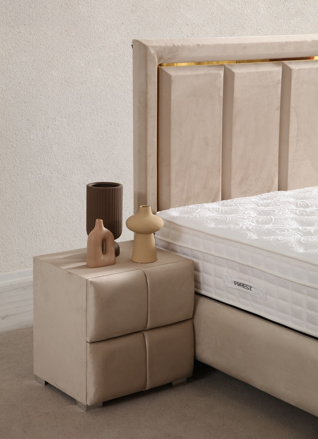 Pergamon Base Headboard Set with modern design and spacious storage base