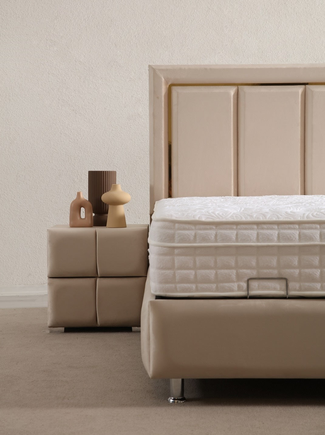 Pergamon Base Headboard Set with modern design and spacious storage base