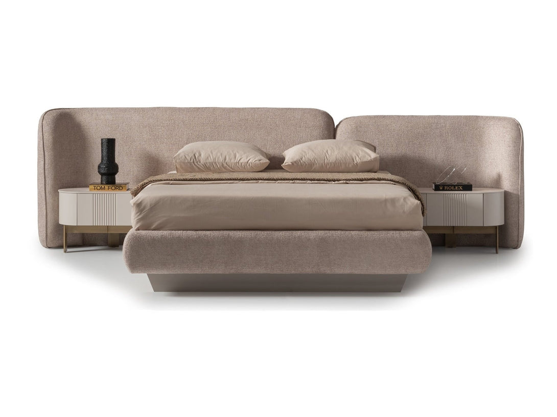 Portoa European Platform Bed with a solid wooden frame and luxurious upholstered headboard